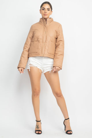 Mock Neck Quilted Jacket Look Up Deals