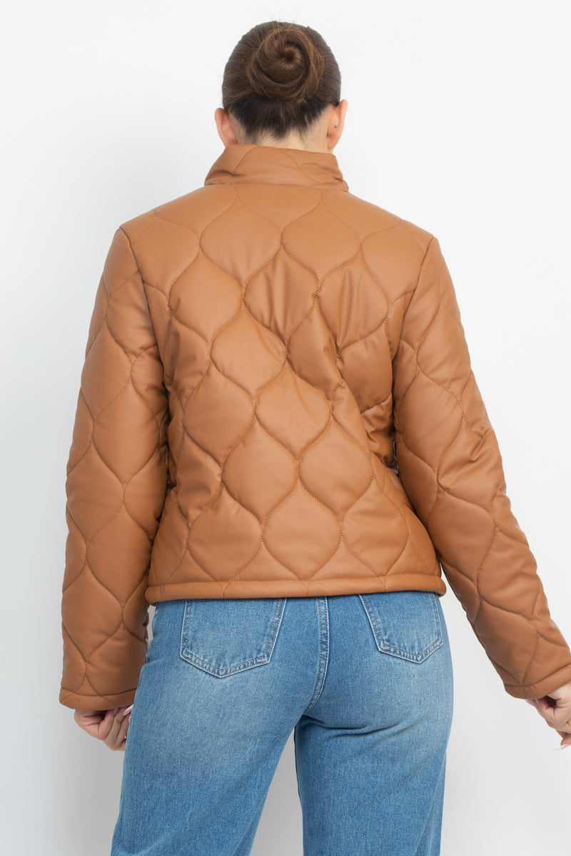 Mock Neck Quilted Jacket Look Up Deals