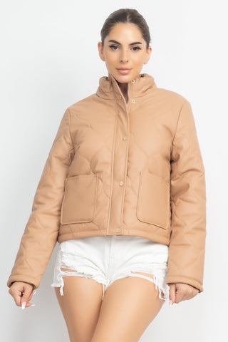 Mock Neck Quilted Jacket Look Up Deals