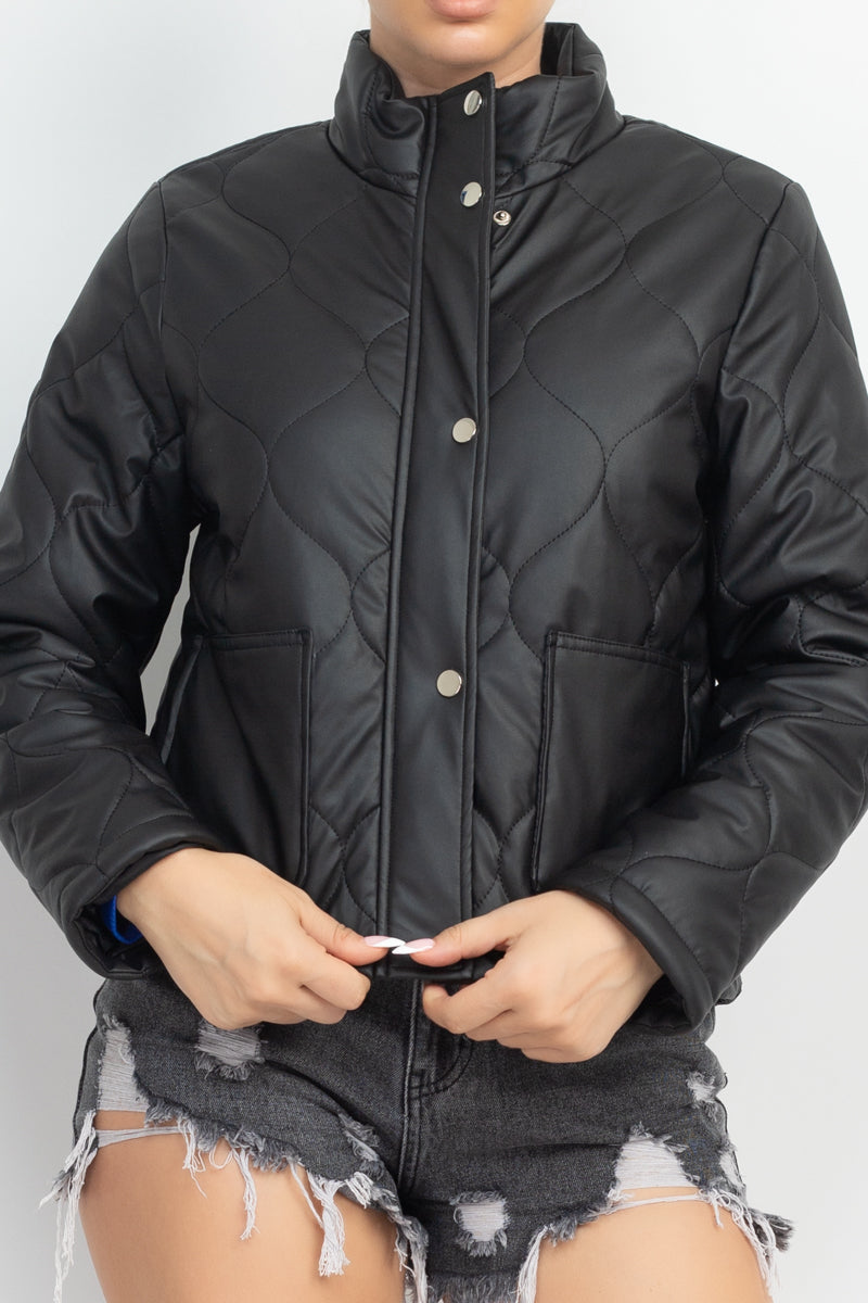 Mock Neck Quilted Jacket Look Up Deals