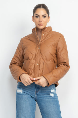 Mock Neck Quilted Jacket Look Up Deals