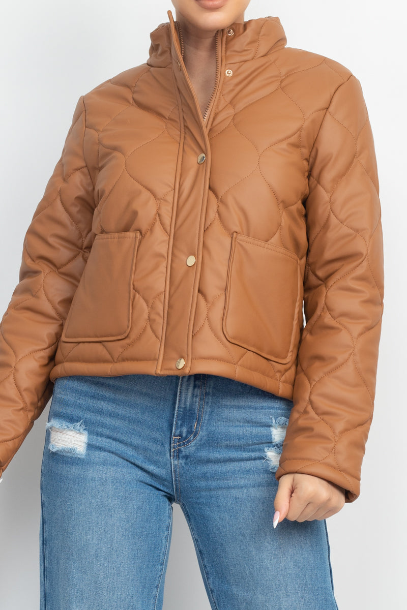 Mock Neck Quilted Jacket Look Up Deals