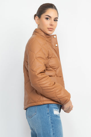 Mock Neck Quilted Jacket Look Up Deals