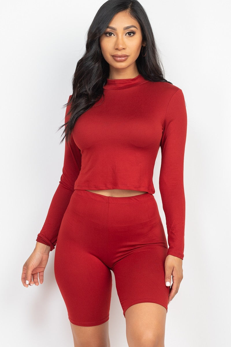 Mock Neck Top & Biker Shorts Set Look Up Deals