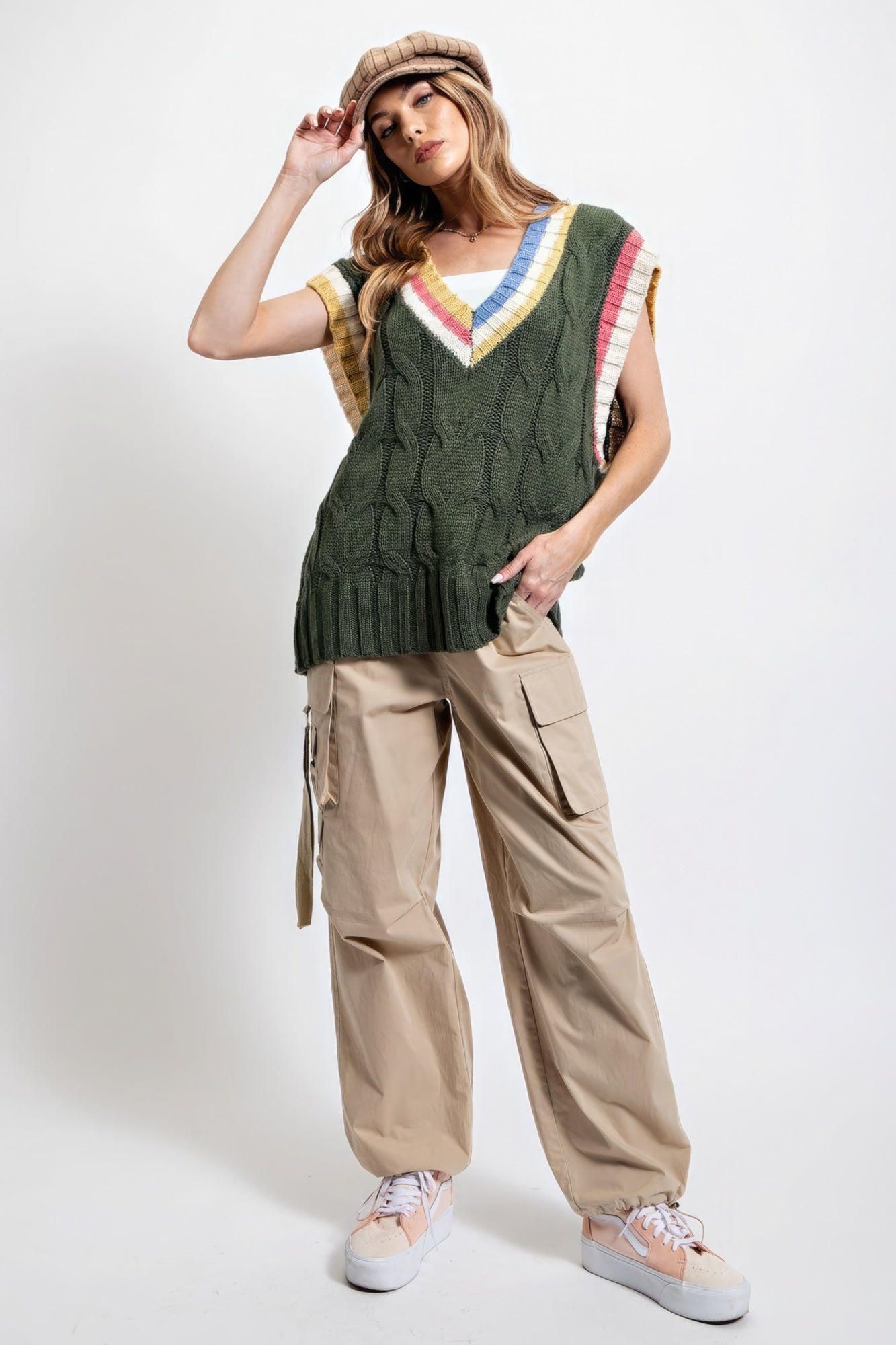 Multi Color Knitted Sweater Vest Look Up Deals