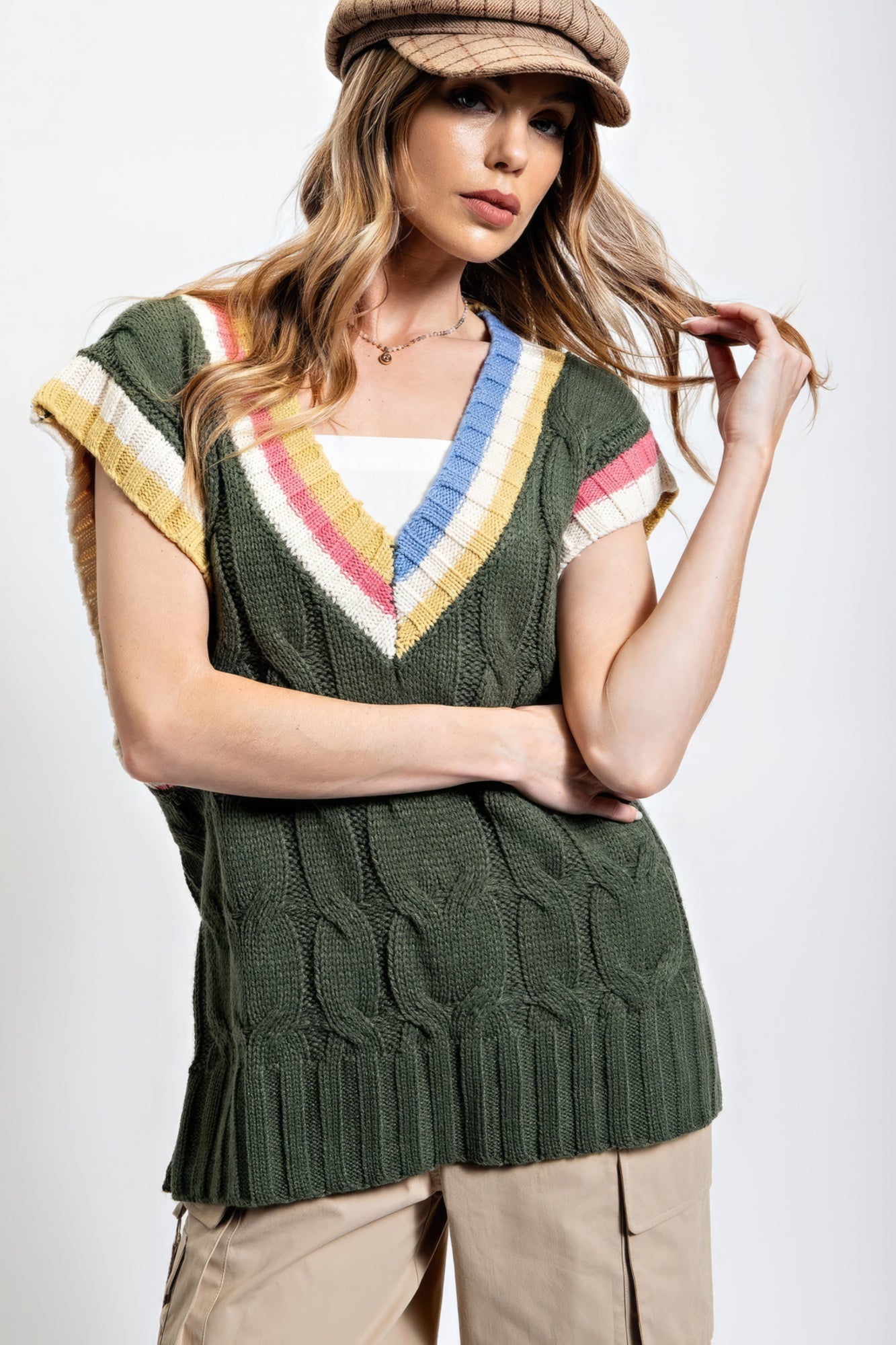 Multi Color Knitted Sweater Vest Look Up Deals