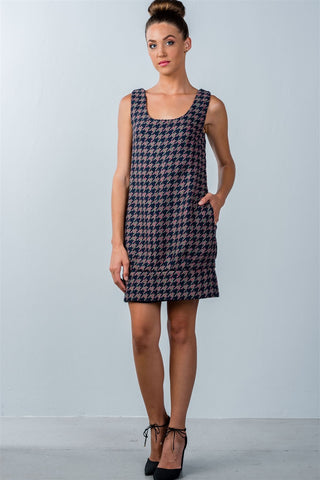 Multi Houndstooth Pattern Sleeveless Mini Dress Look Up Deals