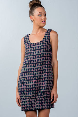 Multi Houndstooth Pattern Sleeveless Mini Dress Look Up Deals