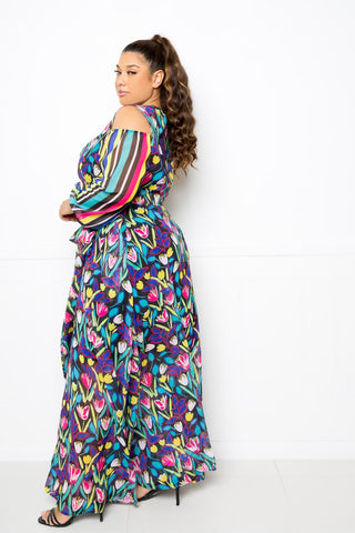 Multi Print Chiffon Maxi Dress Look Up Deals