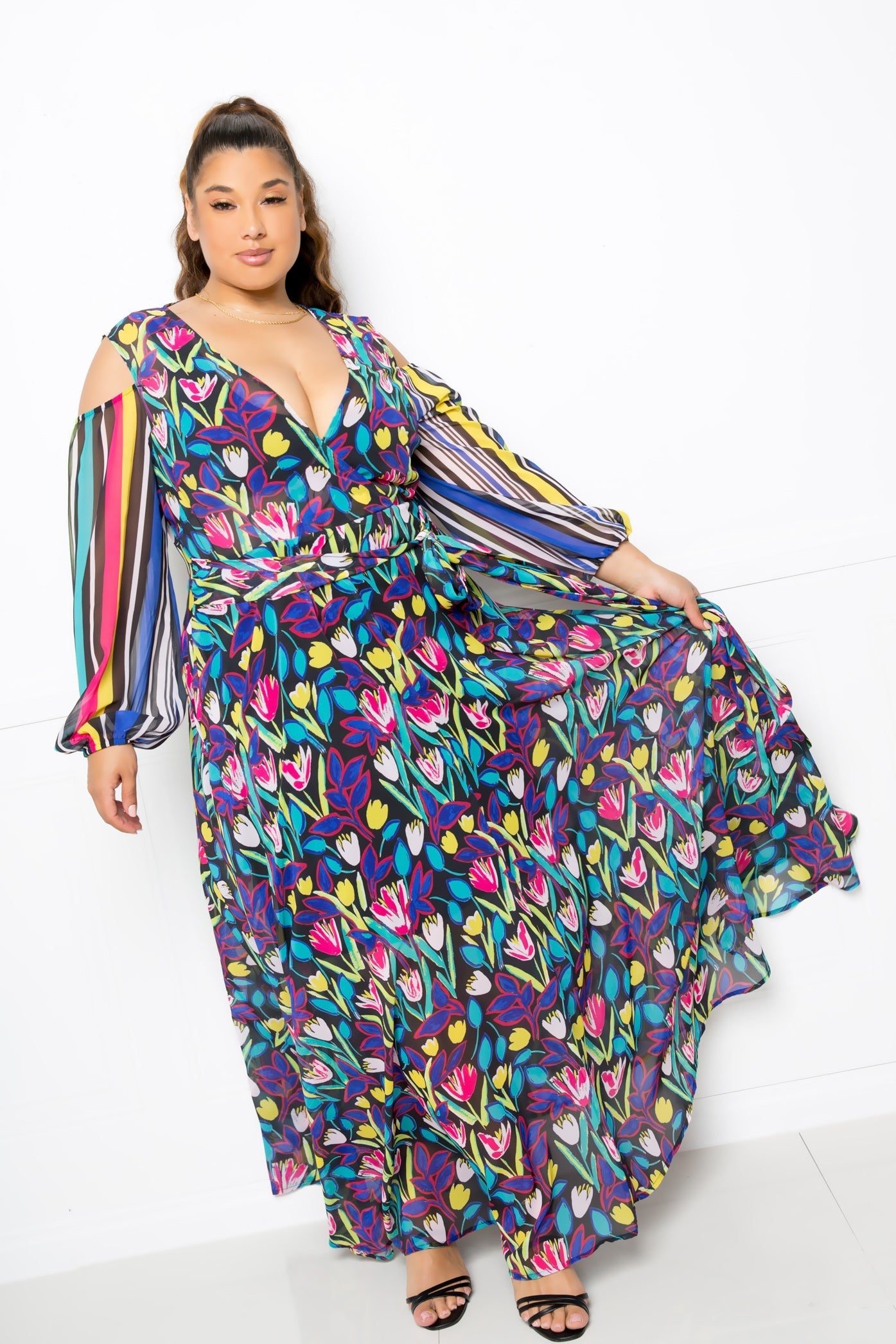 Multi Print Chiffon Maxi Dress Look Up Deals