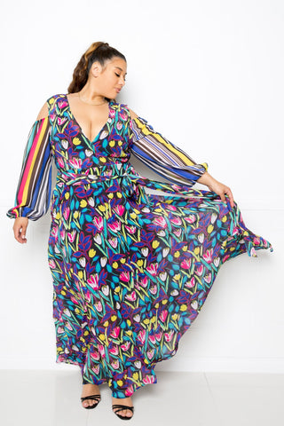 Multi Print Chiffon Maxi Dress Look Up Deals