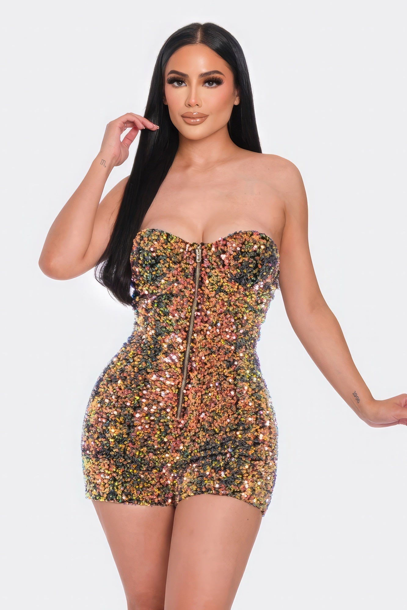 Multi Sequins Tube Top Romper Look Up Deals