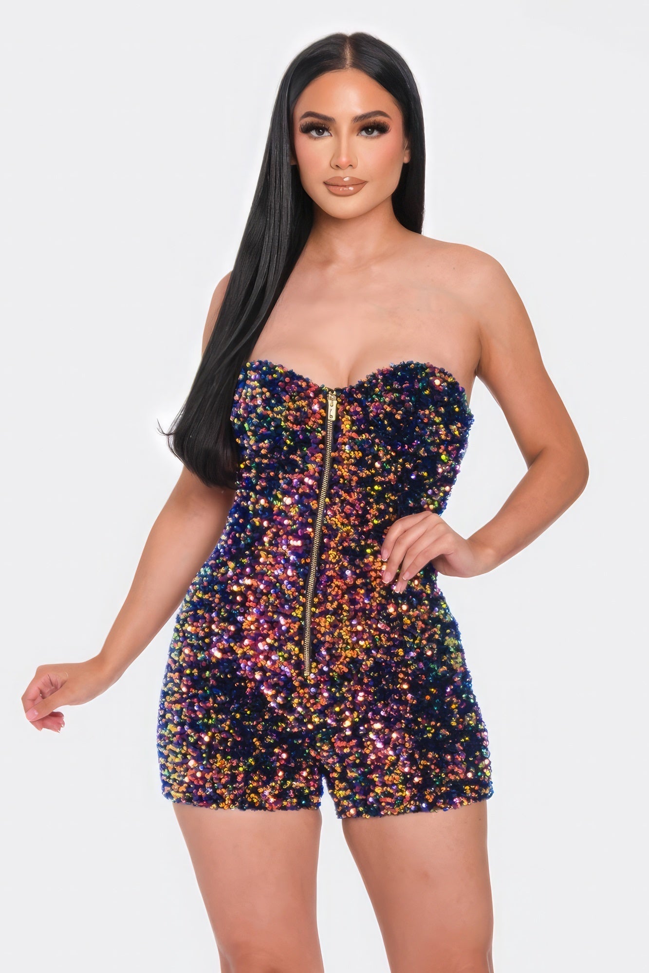 Multi Sequins Tube Top Romper Look Up Deals