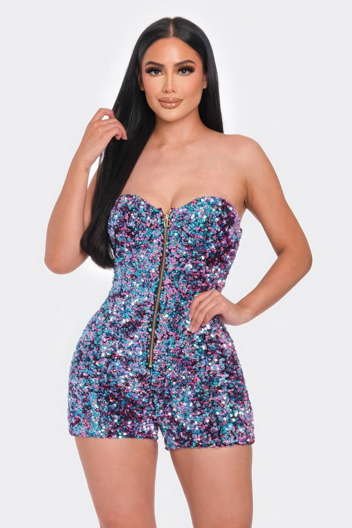 Multi Sequins Tube Top Romper Look Up Deals