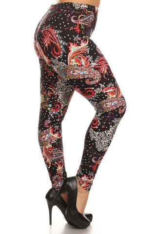 Multi-color Paisley Print, Banded, Full Length Leggings In A Fitted Style With A High Waisted Look Up Deals