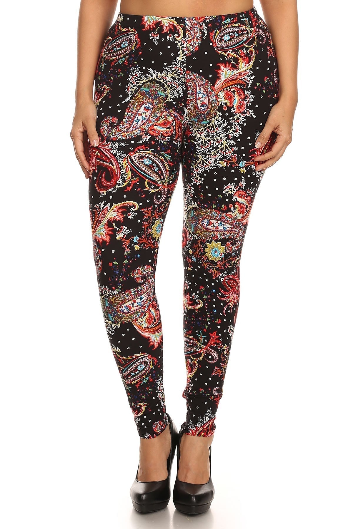 Multi-color Paisley Print, Banded, Full Length Leggings In A Fitted Style With A High Waisted Look Up Deals