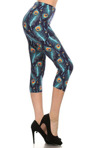 Multi-color Print, Cropped Capri Leggings In A Fitted Style With A Banded High Waist Look Up Deals