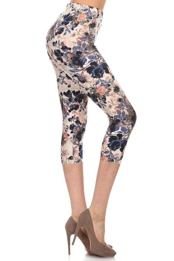 Multi-color Print, Cropped Capri Leggings In A Fitted Style With A Banded High Waist Look Up Deals