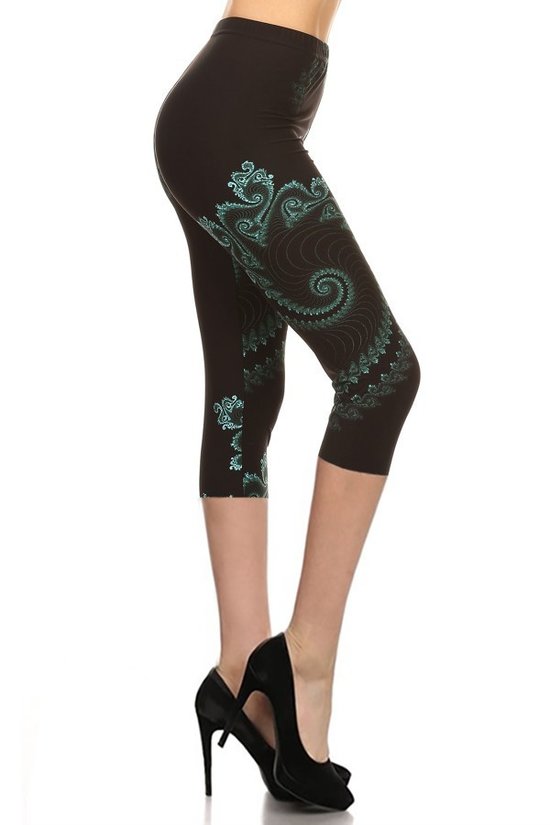 Multi-color Print, Cropped Capri Leggings In A Fitted Style With A Banded High Waist. Look Up Deals