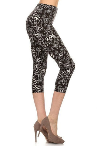 Multi-color Print, Cropped Capri Leggings In A Fitted Style With A Banded High Waist. Look Up Deals