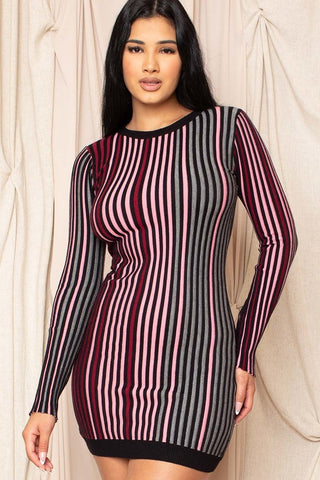 Multi-color Striped Ribbed Dress Look Up Deals