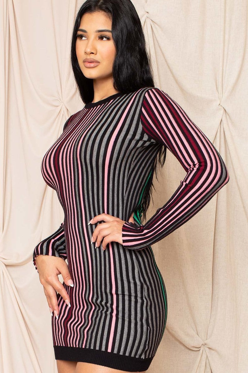 Multi-color Striped Ribbed Dress Look Up Deals