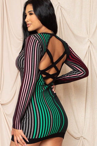 Multi-color Striped Ribbed Dress Look Up Deals