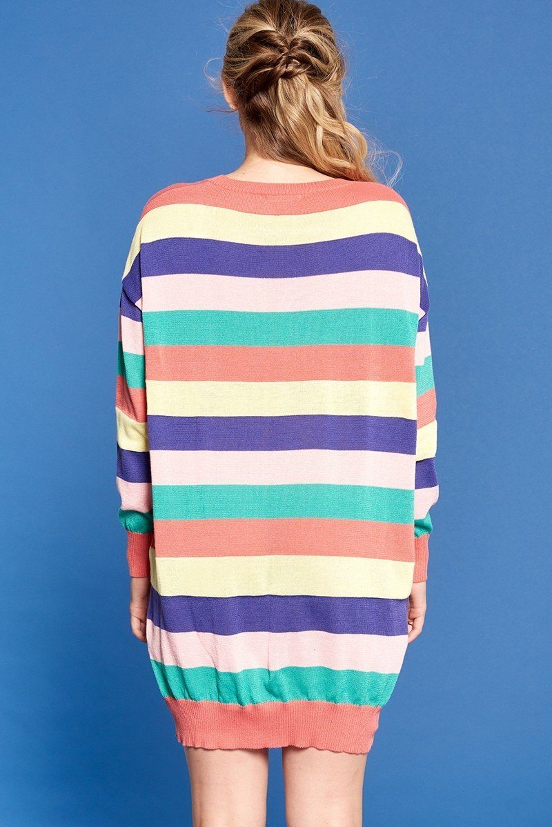 Multi-colored Striped Knit Sweater Dress Look Up Deals