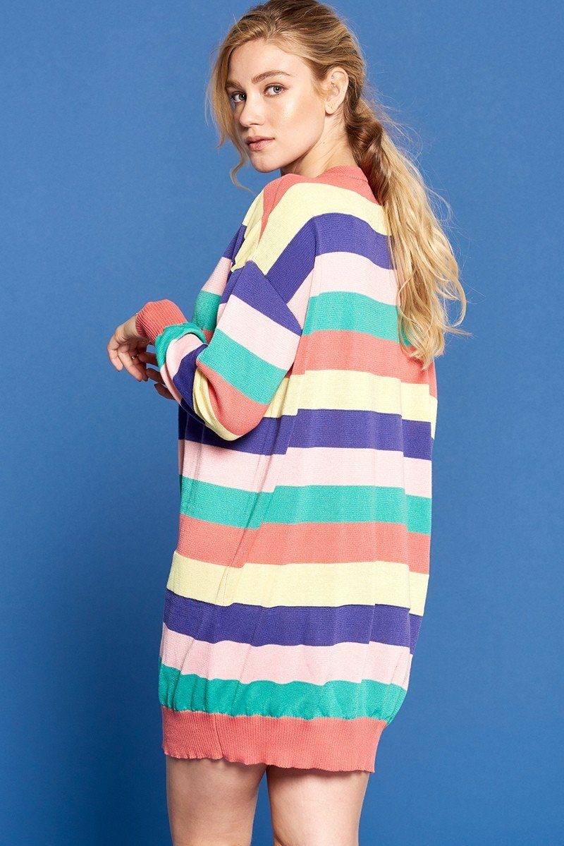 Multi-colored Striped Knit Sweater Dress Look Up Deals