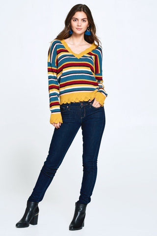 Multi-colored Variegated Striped Knit Sweater Look Up Deals