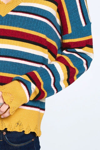 Multi-colored Variegated Striped Knit Sweater Look Up Deals