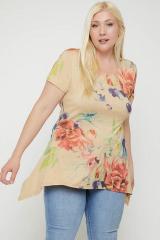 Multi-colored Watercolor Flower Print Tunic Look Up Deals