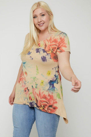 Multi-colored Watercolor Flower Print Tunic Look Up Deals