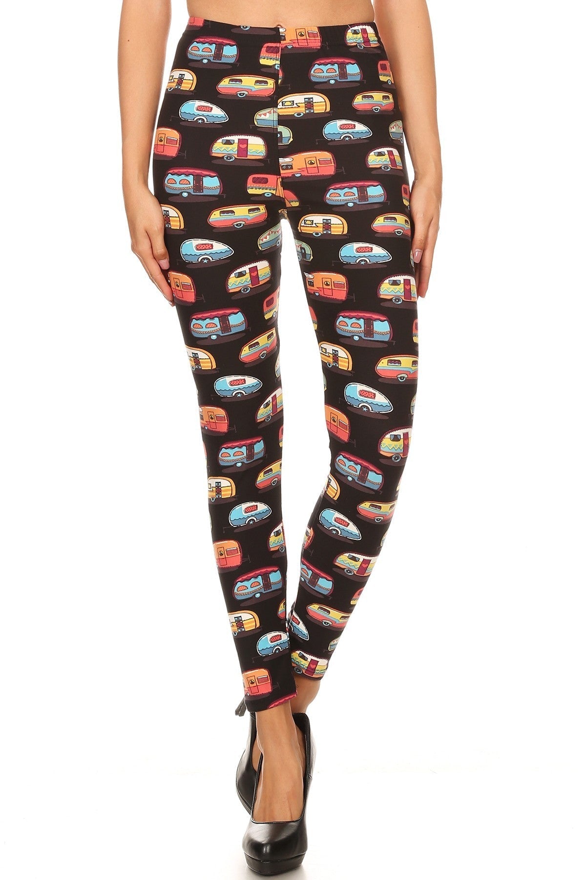 Multicolored Campers Printed, High Waisted Leggings In A Fit Style, With An Elastic Waistband Look Up Deals