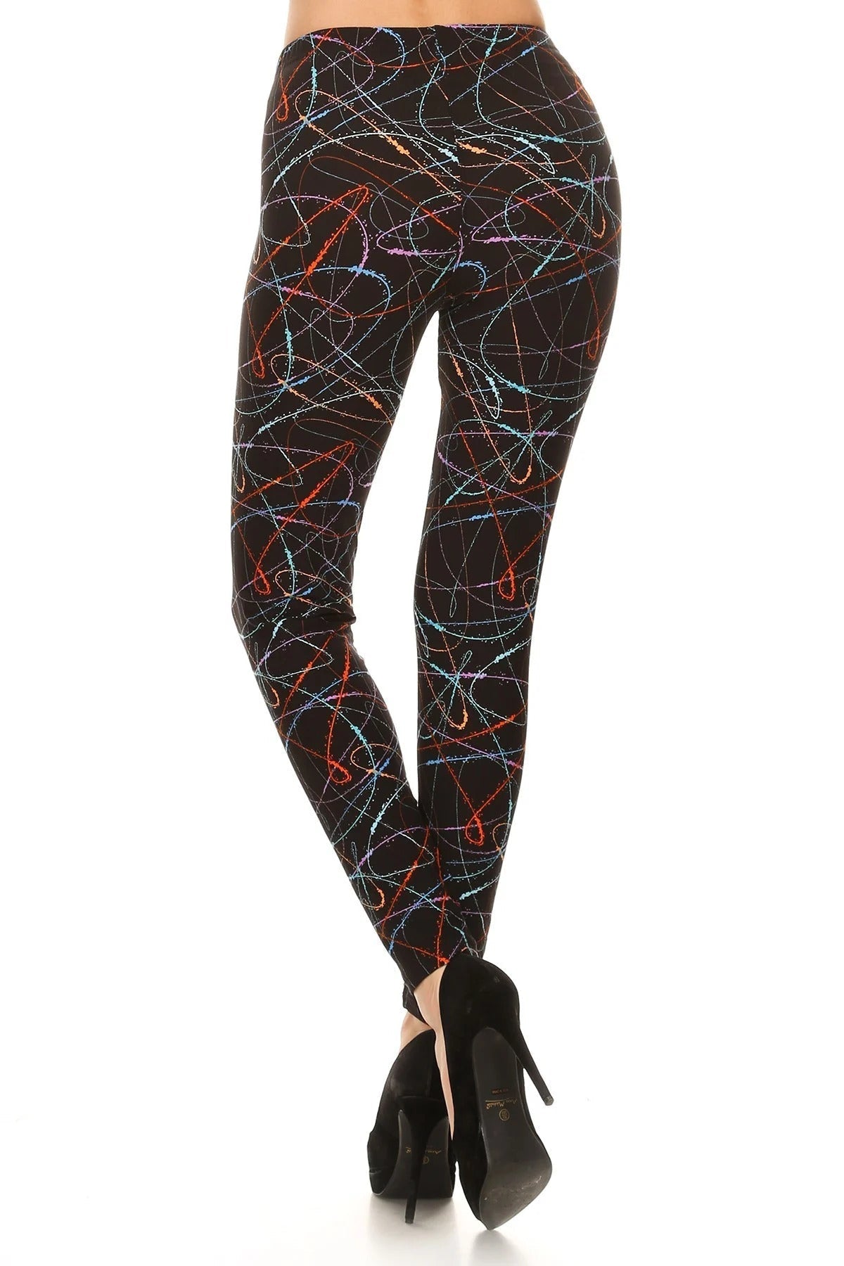 Multicolored Scribble Print, High Waisted Leggings In A Fitted Style With And Elastic Waist Look Up Deals