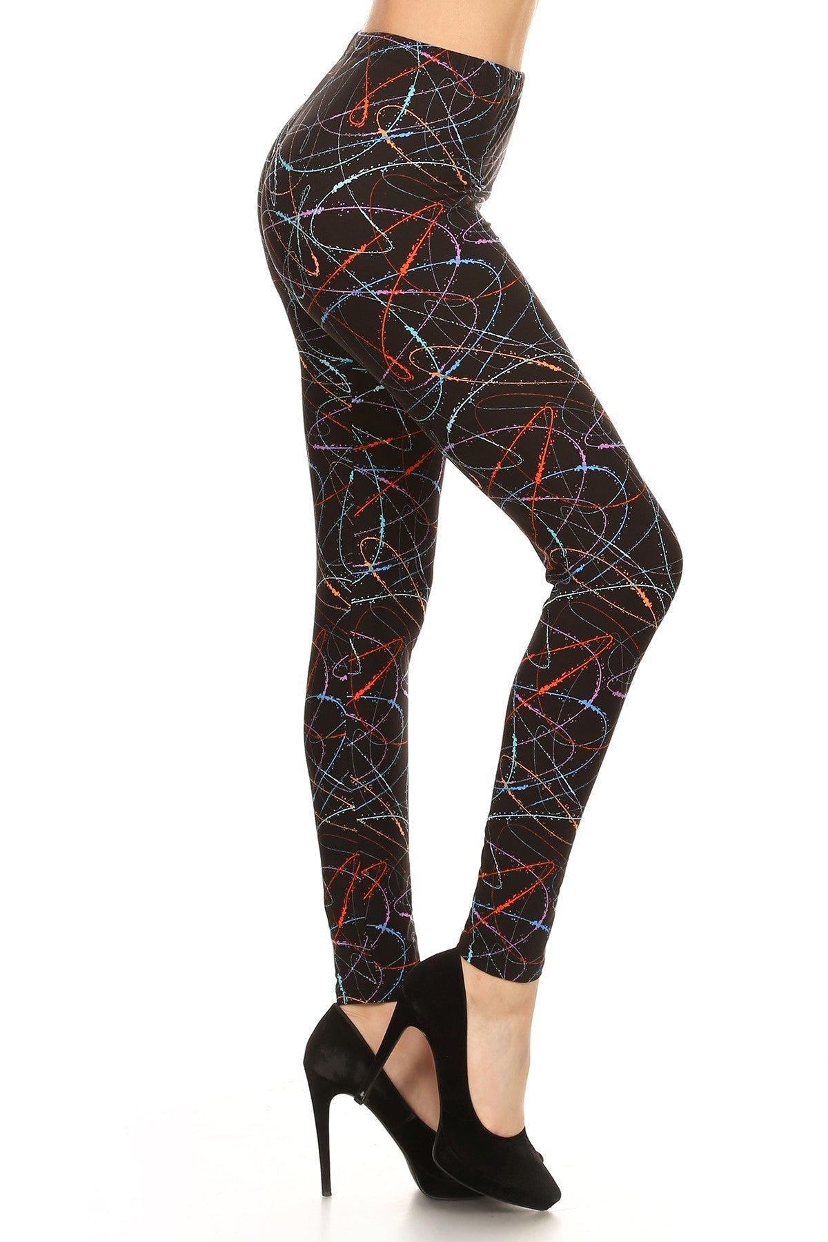 Multicolored Scribble Print, High Waisted Leggings In A Fitted Style With And Elastic Waist Look Up Deals