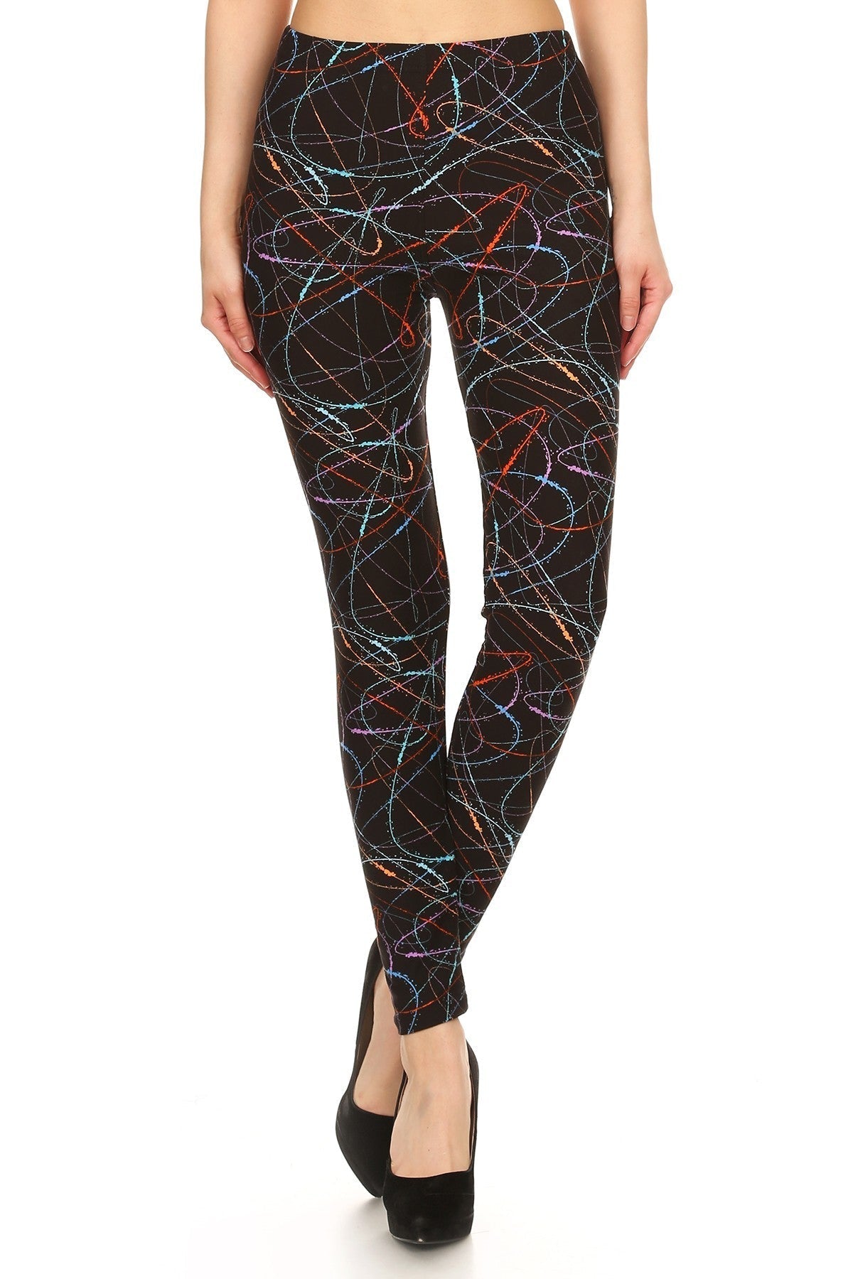 Multicolored Scribble Print, High Waisted Leggings In A Fitted Style With And Elastic Waist Look Up Deals