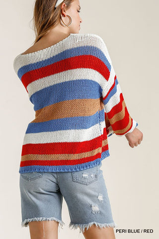 Multicolored Stripe Round Neck Long Sleeve Knit Sweater Look Up Deals