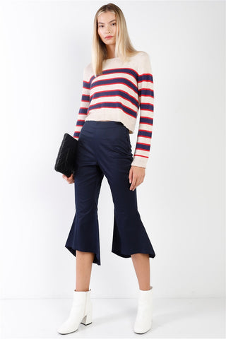 Navy Solid High Waisted Retro Bell Bottom Flare Pants Look Up Deals