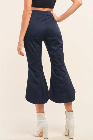 Navy Solid High Waisted Retro Bell Bottom Flare Pants Look Up Deals