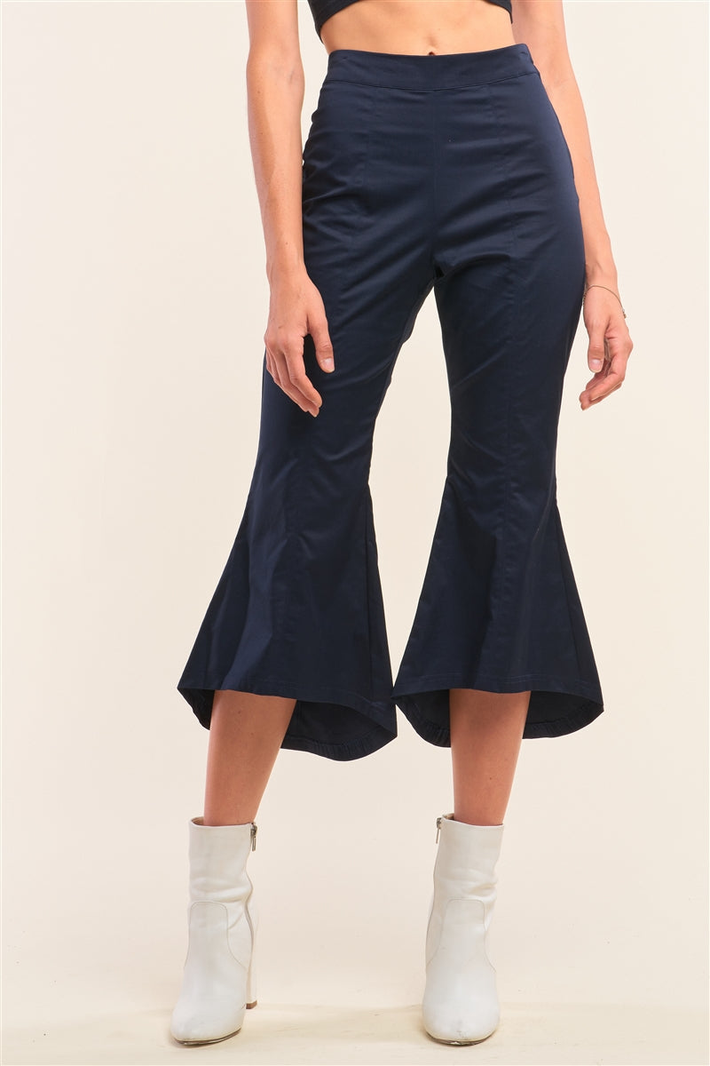 Navy Solid High Waisted Retro Bell Bottom Flare Pants Look Up Deals