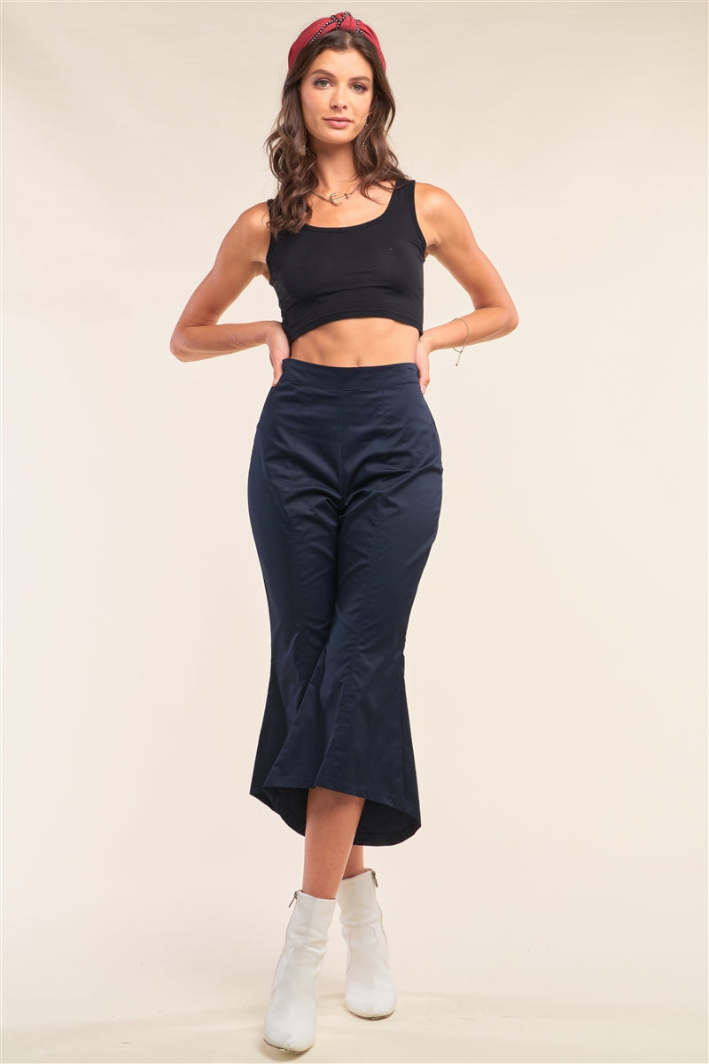 Navy Solid High Waisted Retro Bell Bottom Flare Pants Look Up Deals