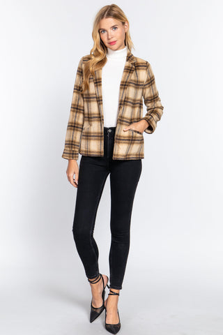 Notched Collar Plaid Jacket Look Up Deals