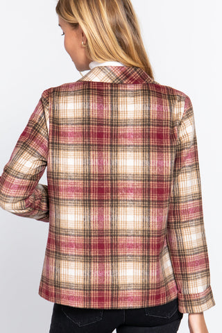 Notched Collar Plaid Jacket Look Up Deals