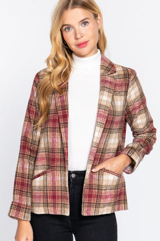 Notched Collar Plaid Jacket Look Up Deals