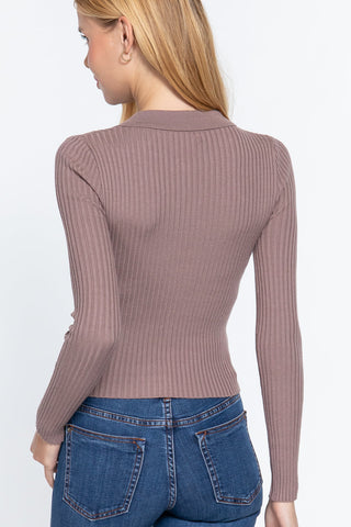 Notched Collar Zippered Sweater Look Up Deals