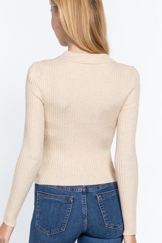 Notched Collar Zippered Sweater Look Up Deals