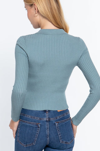 Notched Collar Zippered Sweater Look Up Deals