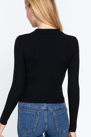 Notched Collar Zippered Sweater Look Up Deals