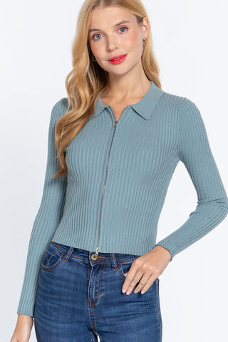 Notched Collar Zippered Sweater Look Up Deals